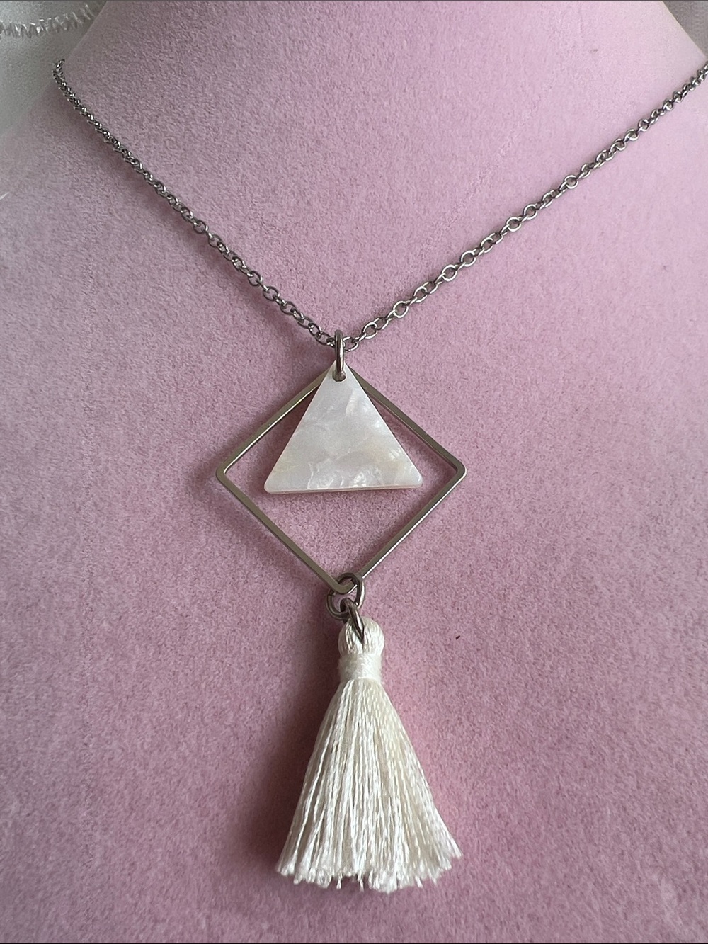White Tassel Geometric Pendant Necklace